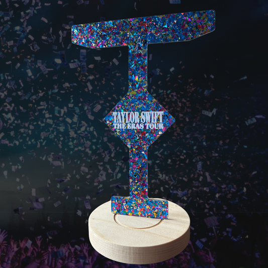 Eras Tour Bracelet Stand, KARMA glitter confetti acrylic